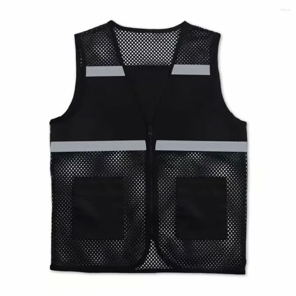 Vestes de chasse Veste de sécurité noire Spandex avec bandes réfléchissantes à fermeture éclair en tissu respirant