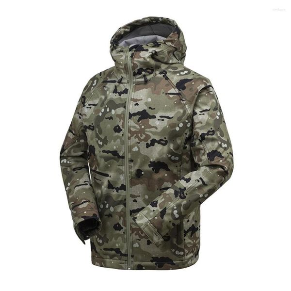 Chaquetas de caza GSOU SNOW Chaqueta de concha suave para hombres al aire libre Senderismo Camuflaje Con capucha Impermeable a prueba de viento Mantener caliente Camping Abrigos de lana