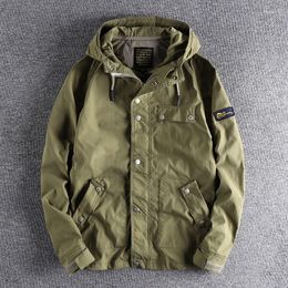 Chaquetas de caza M43, chaqueta cortavientos con capucha, multibolsillo, abrigo de carga informal para exteriores, estilo militar Vintage para hombres