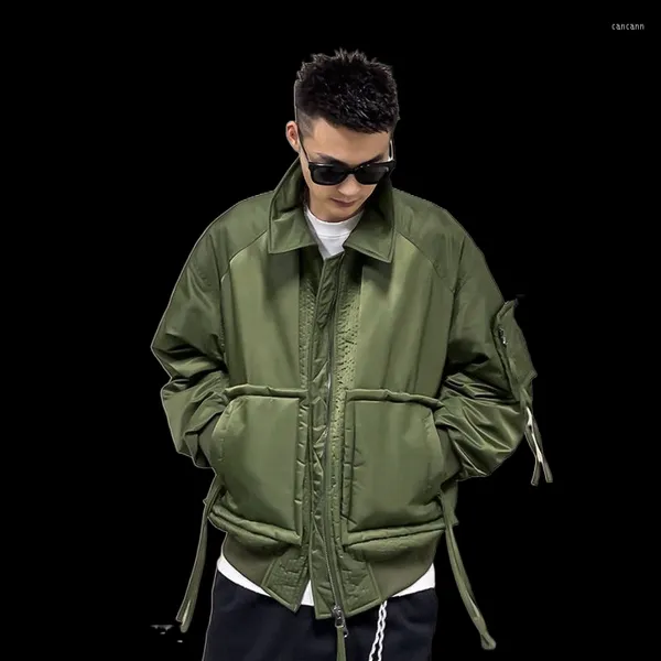 Vestes de chasse Hommes Veste verte Doublure rembourrée en coton Uniforme de baseball militaire Tendance pour hommes Cardigan à manches longues avec fermeture éclair Manteaux d'extérieur