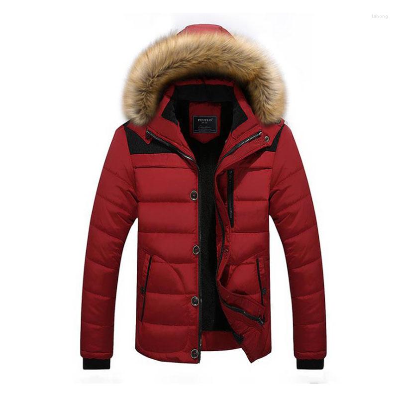 Chaquetas de caza para hombre, chaqueta térmica de invierno para exteriores, a prueba de viento, más terciopelo grueso, cálido, acolchado, prendas de vestir, escalada, esquí, Cuello de piel con capucha