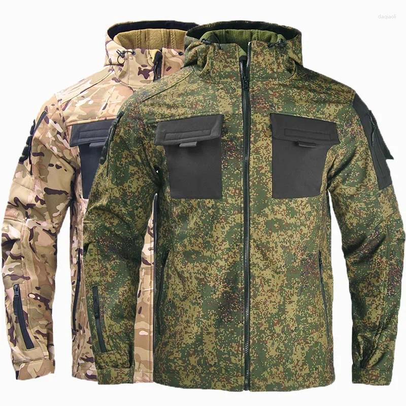 Vestes de chasse veste à coquille molle militaire masculine à capuche à capuche chaude et à la peau de radisage Camouflage multi-poche