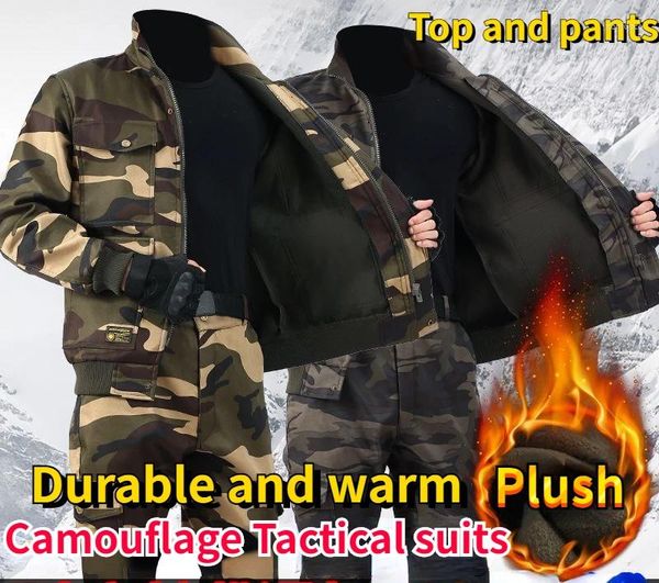 Chaquetas de caza para hombre, trajes gruesos tácticos de invierno, pantalones largos de camuflaje para exteriores, chaqueta duradera para ciclismo y Camping