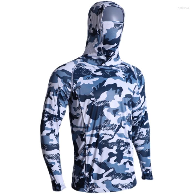 Vestes de chasse chemise de pêche à capuche pour hommes avec masque UV cou guêtre à capuche UPF50 hommes chemises évacuation de l'humidité