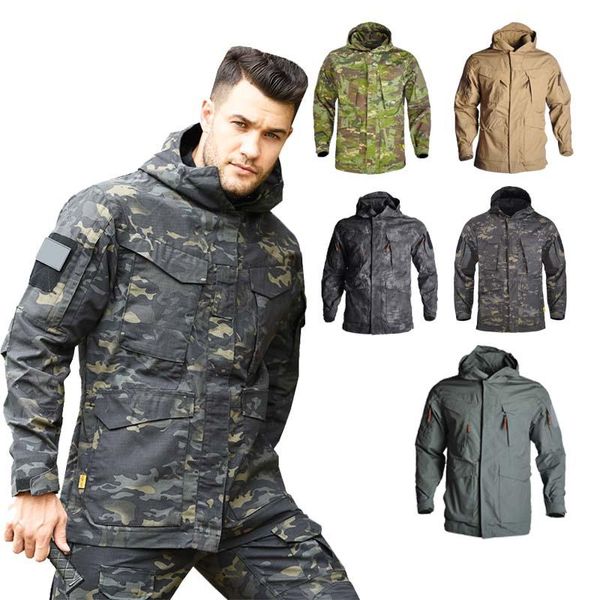 Chaquetas de caza Chaqueta militar Hombres Ropa Táctica Impermeable Ejército Tela Camuflaje Abrigo Multicam Multibolsillos Caza Caza Caza Hun