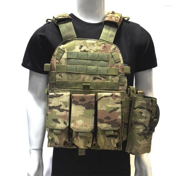 Chaquetas de caza Chaleco portador de placa de nylon Camuflaje multifuncional Molle Equipo palmeado Equipo de combate ajustable para acampar Viajes Deporte