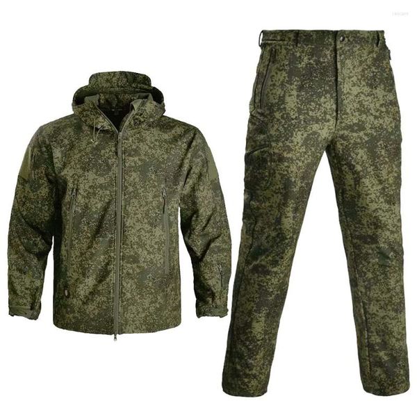 Vestes de chasse russie hommes militaires costumes camouflage polaire veste tactique extérieur doux imperméable coupe-vent pantalon à capuche manteau vêtements