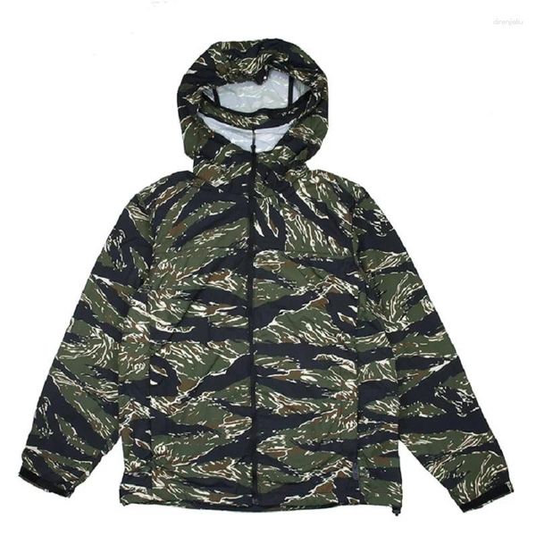 Trench-Coat de Style vestes de chasse avec taches de tigre vert/taches d'or bleu, tissu à coque souple en Nylon