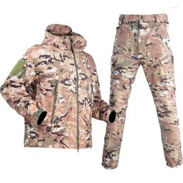 Vestes de chasse tactique coquille souple veste ensemble hommes armée vestes pantalon imperméable chaud camouflage vêtements militaire polaire manteau coupe-vent