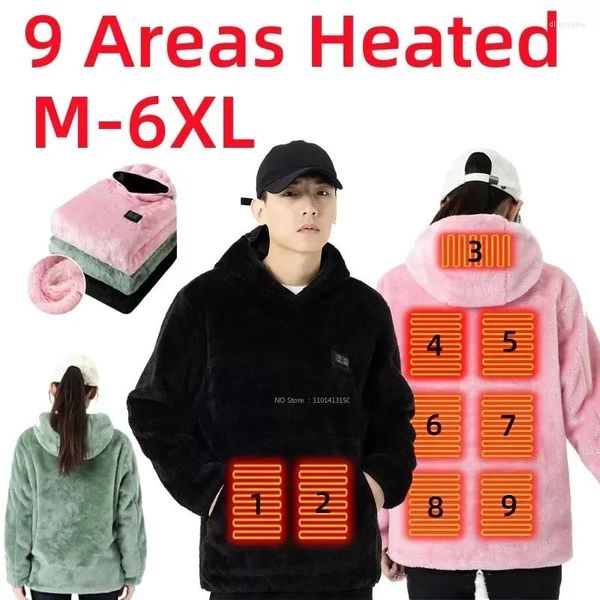 Chaquetas de caza, chalecos de senderismo con USB, 9 áreas de calefacción, sudaderas con capucha, suéter, chaleco eléctrico con calefacción para deportes, M-6XL de gran tamaño