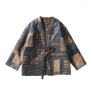 Vestes de chasse Hiver hommes vintage imprimé robe coton rembourré Cardigan veste japonais streetwear lâche causal kimono parkas manteau femme