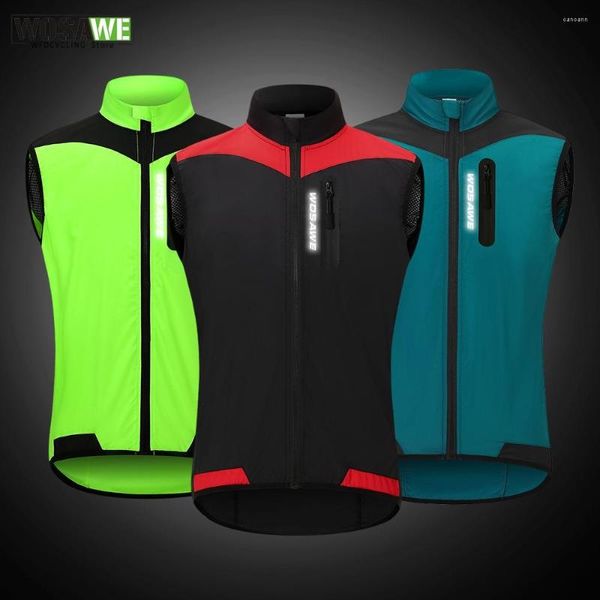 Chaquetas de caza WOSAWE para exteriores, chaqueta cortavientos reflectante para ciclismo, sin mangas, a prueba de lluvia, cortador de viento, transpirable, chaleco de seguridad para bicicleta, deportes