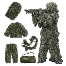 Ensembles de chasse 5pcs / set Camouflage Ghillie Suit Yowie Sniper Vêtements tactiques Camo pour Paintball Hommes 230720