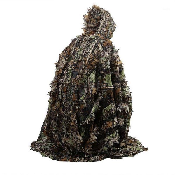 Conjuntos de caza Camo 3D Hoja Capa Yowie Ghillie Transpirable Poncho abierto Tipo Camuflaje Observación de aves Cortavientos Traje de francotirador Gear1327T