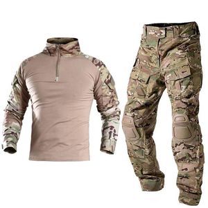 Hunting Sets Tactical Paintball Clothing Military Shooting Uniform Outdoor Combat Camouflage Shirts Cargo Pants Elbow/Knee Pads Suit