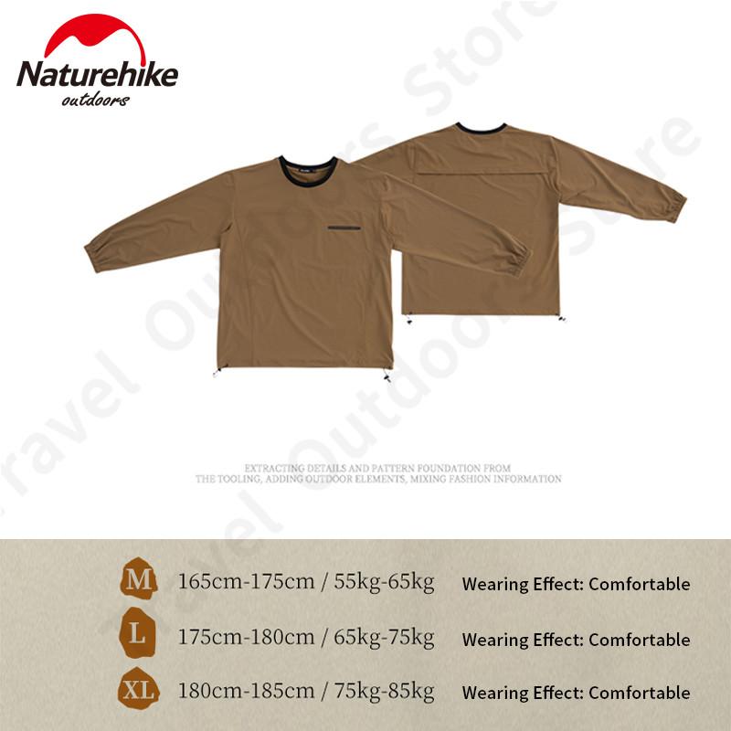 Jakt T-shirts Naturehike Outdoor Woven Round Neck Long Sleeved Top 270g Lätt med fickjacka Neutral funktionell fritidsfast c