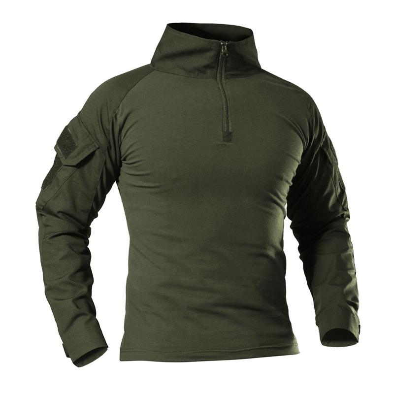 Jagd-T-Shirts, Outdoor-Wandern, eng anliegender Körper, Stretch-Oberteil für Herren, taktisches Training, Tarnung, Kampfkleidung, Schwarz