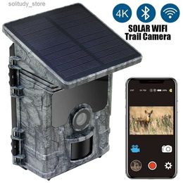 Hunting Trail Cameras Cámara trampa de senderos de alta definición 4K con WiFi panel solar cámara de caza visión nocturna impermeable IP66 juego monitor de cámara de vida silvestre Q240321