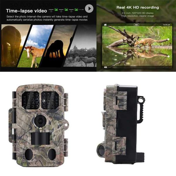 Hunting Trail Cameras Caméra de chasse 4K 3 PIR vitesse 0,2 sec objectif grand angle 120 degrés image 48 MP 36 pièces lumière bleue infrarouge IP67 étanche Q240321