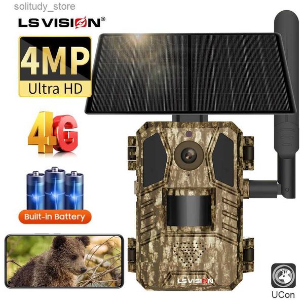 Hunting Trail Cameras LS Vision caméra de chasse solaire 14MP 4G carte SIM IP66 étanche 20M PIR détection de mouvement animal sauvage caméra de vision nocturne infrarouge Q240321