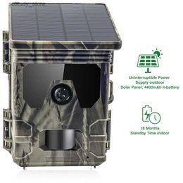 Jacht Trail Camera's Outdoor zonnepaneel jachtcamera infrarood automatische bewaking wilde dierenval trailcamera 24MP 1296P video- en fotorecorder Q240321
