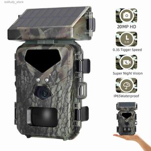 Jachtcamera's Nachtzicht op zonne-energie Trailcamera 20MP 1080P Jachtcamera 0,3s Triggertijdcamera voor monitoring van wilde dieren en jagen Q240321