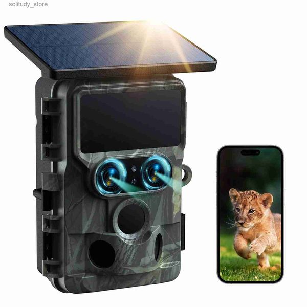 Caméras de chasse SunGusOutdoors 4K 48MP caméra de surveillance de la faune solaire WiFi à double objectif avec paramètres d'application de capteur local 13MP Q240321