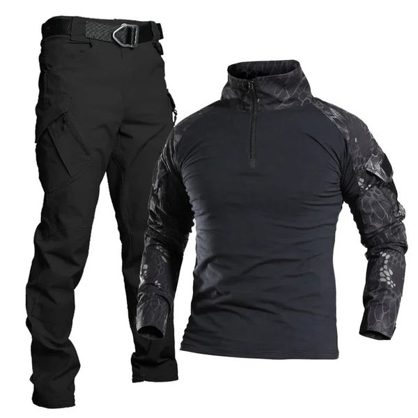 Uniformes de caza establecidos para hombres camuflaje transpirable multicam multicam traje negro senderismo camisa táctica de uniforme de carga 240513