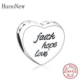 HuooNew Fit Original Pandora Charm Bracelet Bangle 925 Sterling Silver Letter Faith Love Hope Heart Bead para hacer Berloque DIY Q0531