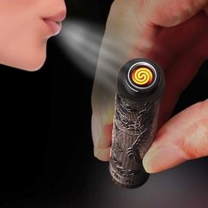 Huozhezi Briquet à Bobine Fil de Tungstène Chargement USB Extérieur Portable Coupe-Vent sans Flamme Allume-Cigare Cadeau Insolite pour Hommes