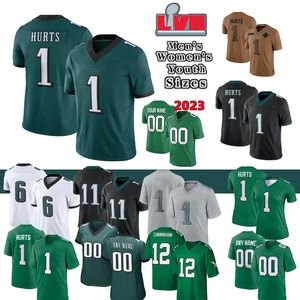 Hurts Brown Jerseys Devonta Jalen Football Smith 1 Kelly Green Jason Kelce Haason Custom Jersey Heren en Dames Jeugdmaten 4XL