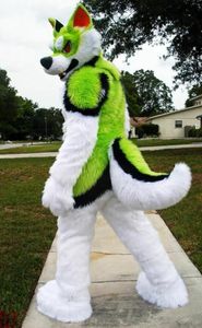Husky chien halloween long fourrure verte blanc fursuit mascotte costume costume de fête de fête robe de jeu adulte