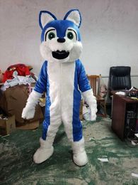 Husky Wolf Hond Halloween Lange Bont Blauw Fursuit Mascot Kostuum Kostuums Vos Party Game Fancy Dress Volwassen Grootte Kostuum Walking Hallowe