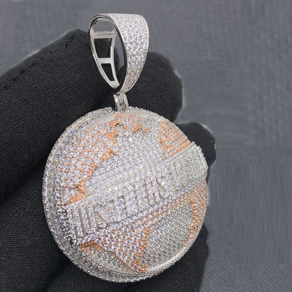 Hustlers World Globe pendentif deux tons couleur or Micro pavé 5A CZ carte ronde Hip Hop hommes collier 240311