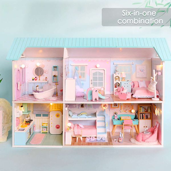 Hut 3d en bois de poupée en bois kit d'assemblage kit d'enfants cadeaux d'anniversaire diy miniature salle de chambre toys pour enfants bb5b0
