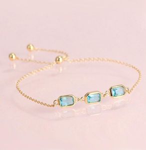 Hutang Blue Topaz CZ 925 Sterling Silver Link Armbanden Yellow Gold kleur Gemstone fijne sieraden verstelbare armband voor dames1415076