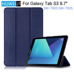 Huwei Case voor Samsung Galaxy Tab S3 9,7 inch SM-T820 SM-T825 Tablet PU Leer Tri-Folding Stand Magnetic Flip Stand Cover Case