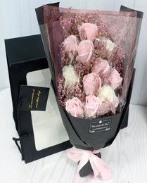 Hvayi 18pcs marrón artificial jabón rosas flores flores planta cumpleaños navidad boda v valentina regalo decoración del hogar c07249102