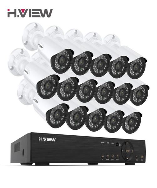 HVIEW 16CH Sistema de vigilancia 16 1080p Cámara de seguridad al aire libre 16CH CCTV DVR Kit Video Vigilancia Android Vista remota6692026