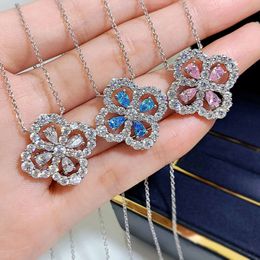 HW Designer Jewelry Pendant Colliers Lulu Tong S925 New Silver Flower High Carbon Diamond Cross Chain Silver Chain Popular Collier Collier Mother's Day Gift