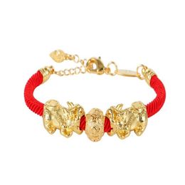 HW01 nieuwe 24k gouden dubbele bixie armband rood touw geluk mannen en vrouwen bracelet2311