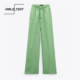 HWLZLTZHT 2021, pantalones de pierna ancha para mujer, pantalones de chándal de cintura alta, pantalones holgados de verano para mujer, ropa de calle Vintage, pantalones, trajes de pantalón para mujer Q0801