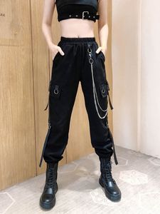 HWLZLTZHT été Streetwear sport femme été étudiant décontracté taille haute pantalon ample Joggers femmes noir Cargo pantalon 210319