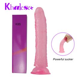 Hwok jelly skin realistische penis zuignap enorme grote dildo kunstmatige vrouwelijke masturbator volwassen erotische seksspeeltjes vrouwen massager y200410