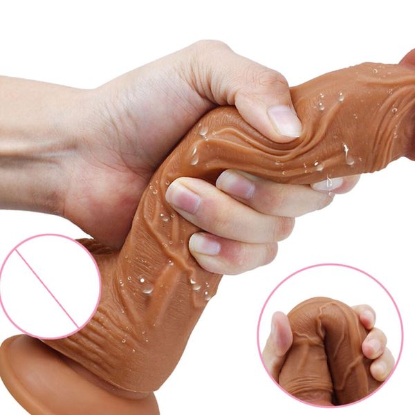 Hwok skin realista pene realista súper grande consolador silicona flexible con taza de succión pene artificial masturbator juguetes sexys