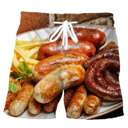 HX Delicious Food Sport Shorts Gráfico 3D Sizzling Octopus Salchichas Hot Dog Poliéster Board Pantalones Harajuku Hombres Ropa