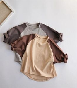 HX Coreano Nuevo INS Niños pequeños niñas camiseta otoño algodón puro manga abullonada patchwork diseñador bountique ropa otoño niños top 484 5418636