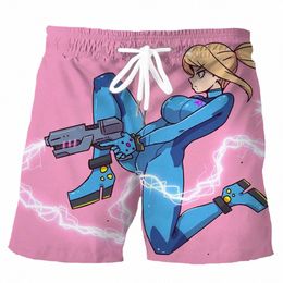 HX METROID Shorts Jeu populaire Pantalons imprimés Fi Hommes Board Shorts Harajuku Poches élastiques Sportswear Dropship k1OH #