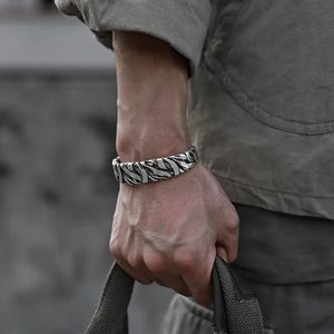 HX – Bracelet en argent tissé à la main pour hommes, couleur argent thaïlandais, rétro, Original, Niche ouverte, accessoires de bijoux, 231220