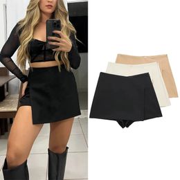 HXAO Zwart Korte Solid Asymmetric High Taille Shorts Rok zijde Zipper Mini Summer Woman Ladies Skorts Mujer 240510